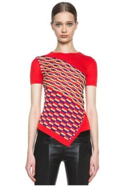 Peter Pilotto Knit Top Asymmetrical Blood Orange Red $885 Cotton Blend EUC 12